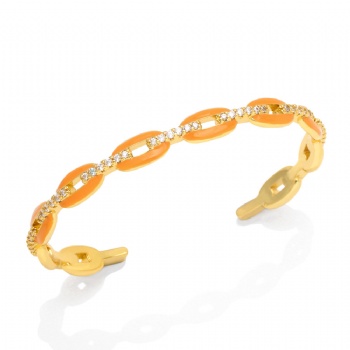 Enamel gold plated copper/brass colored open cuff bracelet bangle