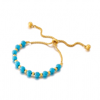 Stainless steel natural turquoise stone 6mm bead strand bracelet jewelry