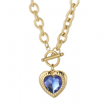 Stainless steel crystal glass heart pendant necklace 18k gold plated jewelry