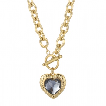 Stainless steel crystal glass heart pendant necklace 18k gold plated jewelry
