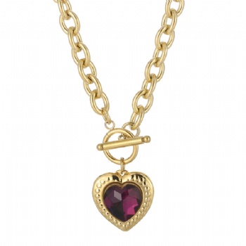 Stainless steel crystal glass heart pendant necklace 18k gold plated jewelry