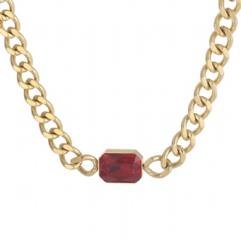 Stainless steel crystal glass rectangle pendant cuban chain necklace 18k gold plated jewelry