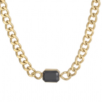 Stainless steel crystal glass rectangle pendant cuban chain necklace 18k gold plated jewelry