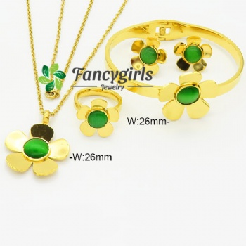 Stainless steel earrings necklace bracelet ring gold plated jewelry set