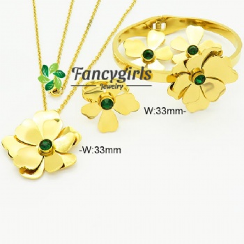 Stainless steel earrings necklace bracelet ring gold plated jewelry set
