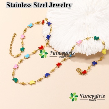 Stainless steel oil enamel colored necklace for women