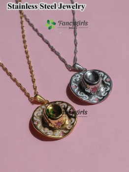 Stainless steel cowboy hat pendant necklace 18k gold plated jewelry