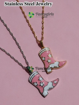 Stainless steel cowboy boots pendant necklace 18k gold plated jewelry